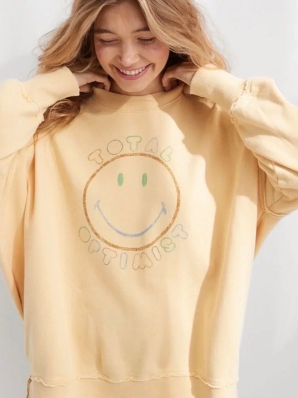 Aerie Women’s Crewneck Oversized Sweatshirt Total Optimist in Yellow M - Picture 2 of 12